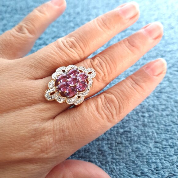 Stunning Natural Amethyst Gold Plated 925 Sterling Silver Statement Ring - Picture 11 of 17